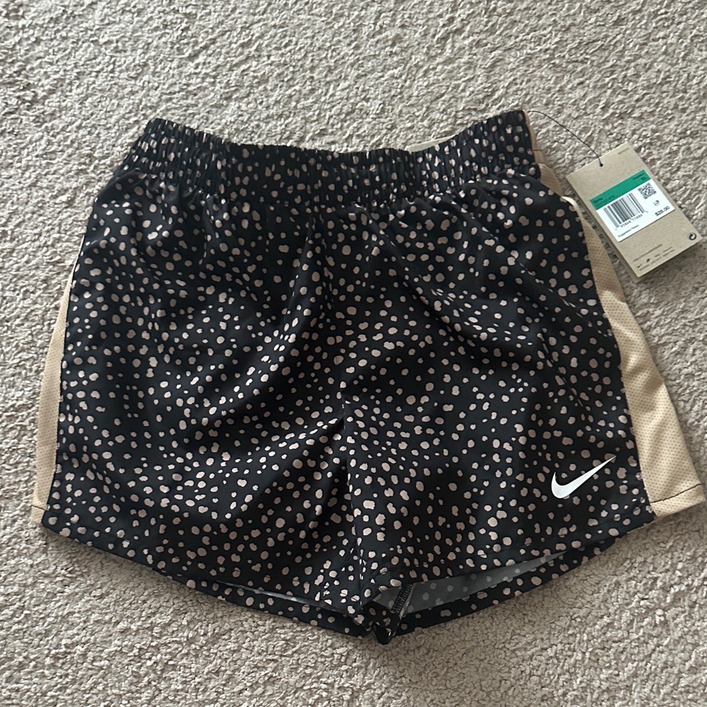 Nike Girls Black and Tan Polka Dot Shorts